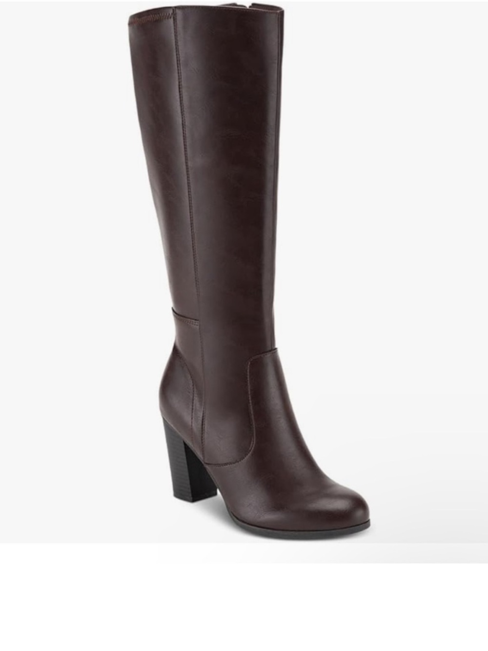 Style & Co women’s Addyy zipper leather knee high wide calf boots brown